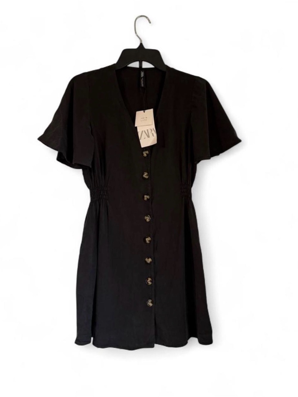 Whimsigoth Zara 100% lyocell button up black mini dress size medium - fall dress